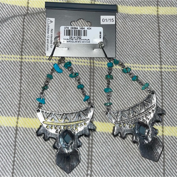 Express Turquoise and Diamond Crystal Dangly Statement Earrings - Picture 4 of 8